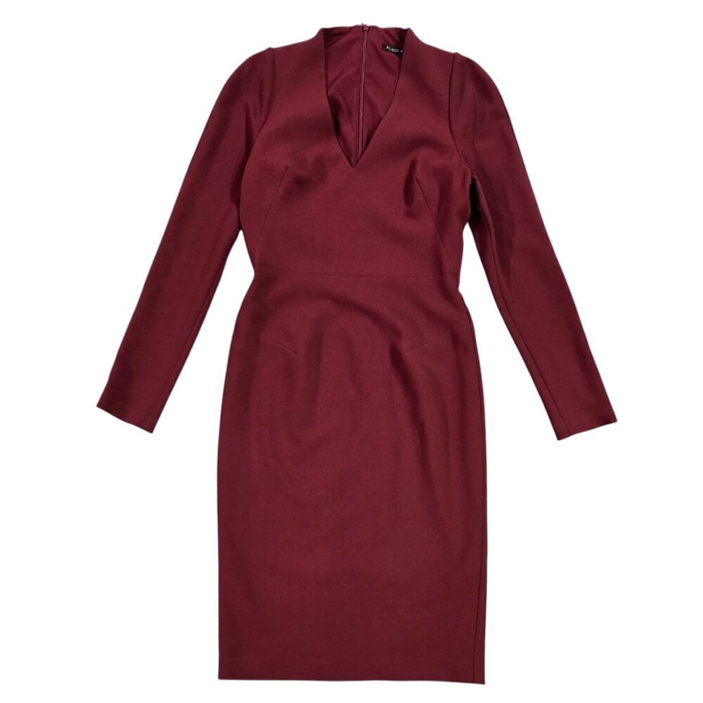 Black Halo Mindy Dark Red Maroon Long Sleeve V-Neck Sheath Dress
